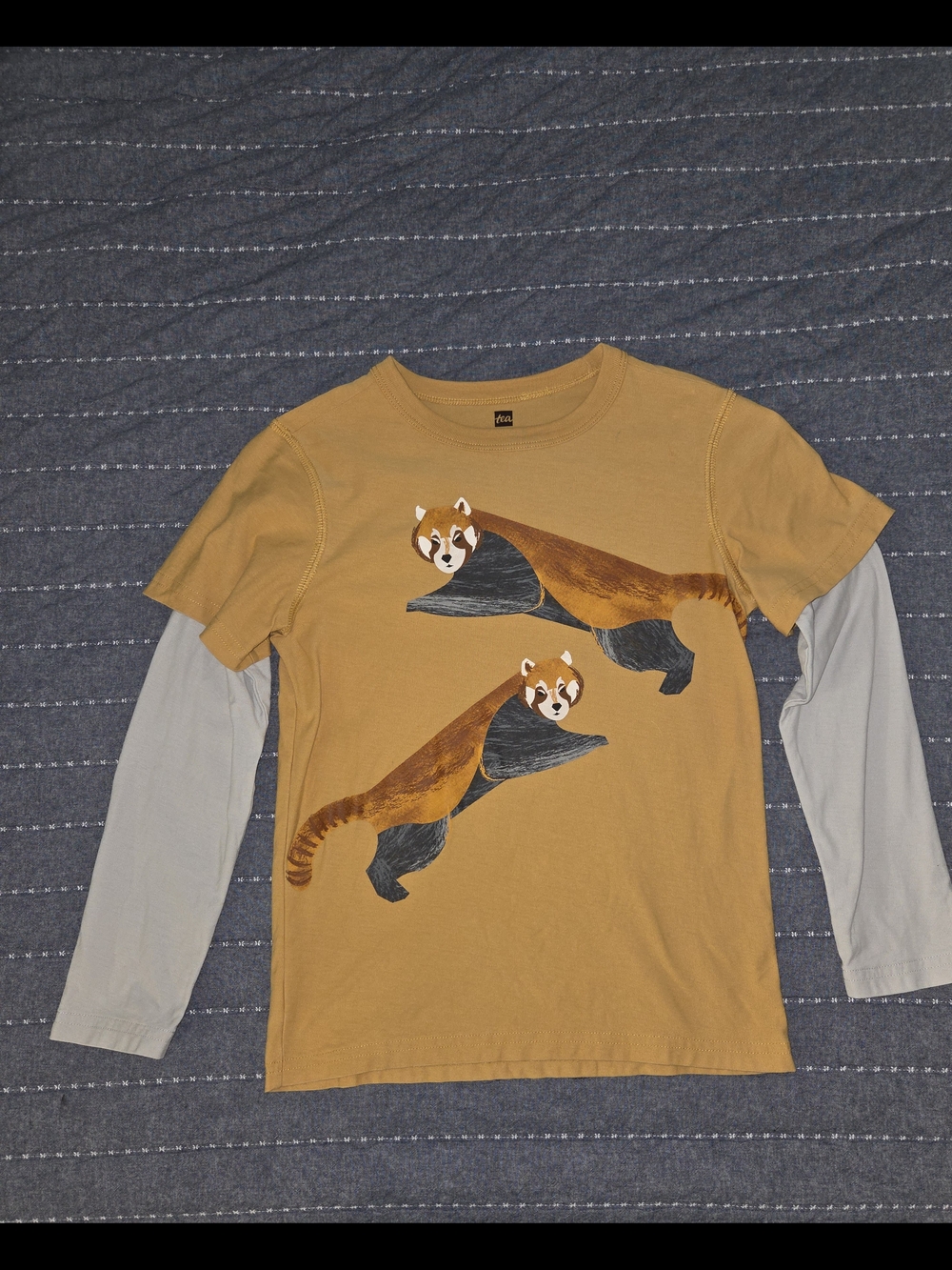 Tea Collection Kids' Mustard Yellow Layered Red Panda Graphic Long-Sleeve Tee